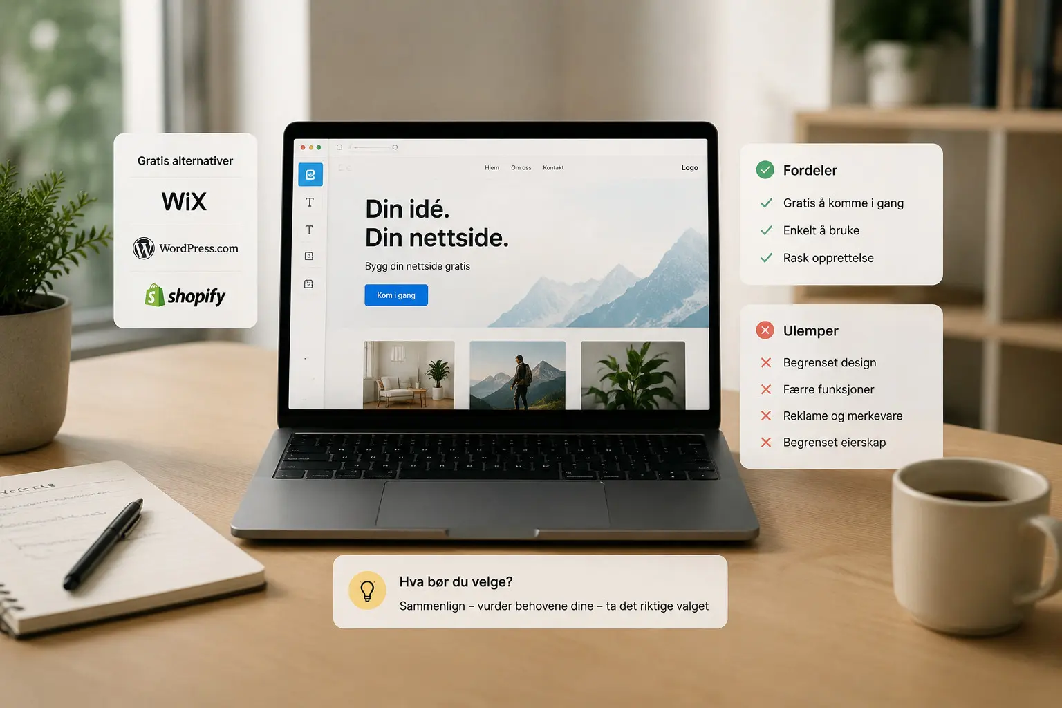 Lage nettside gratis Fordeler, ulemper og alternativer