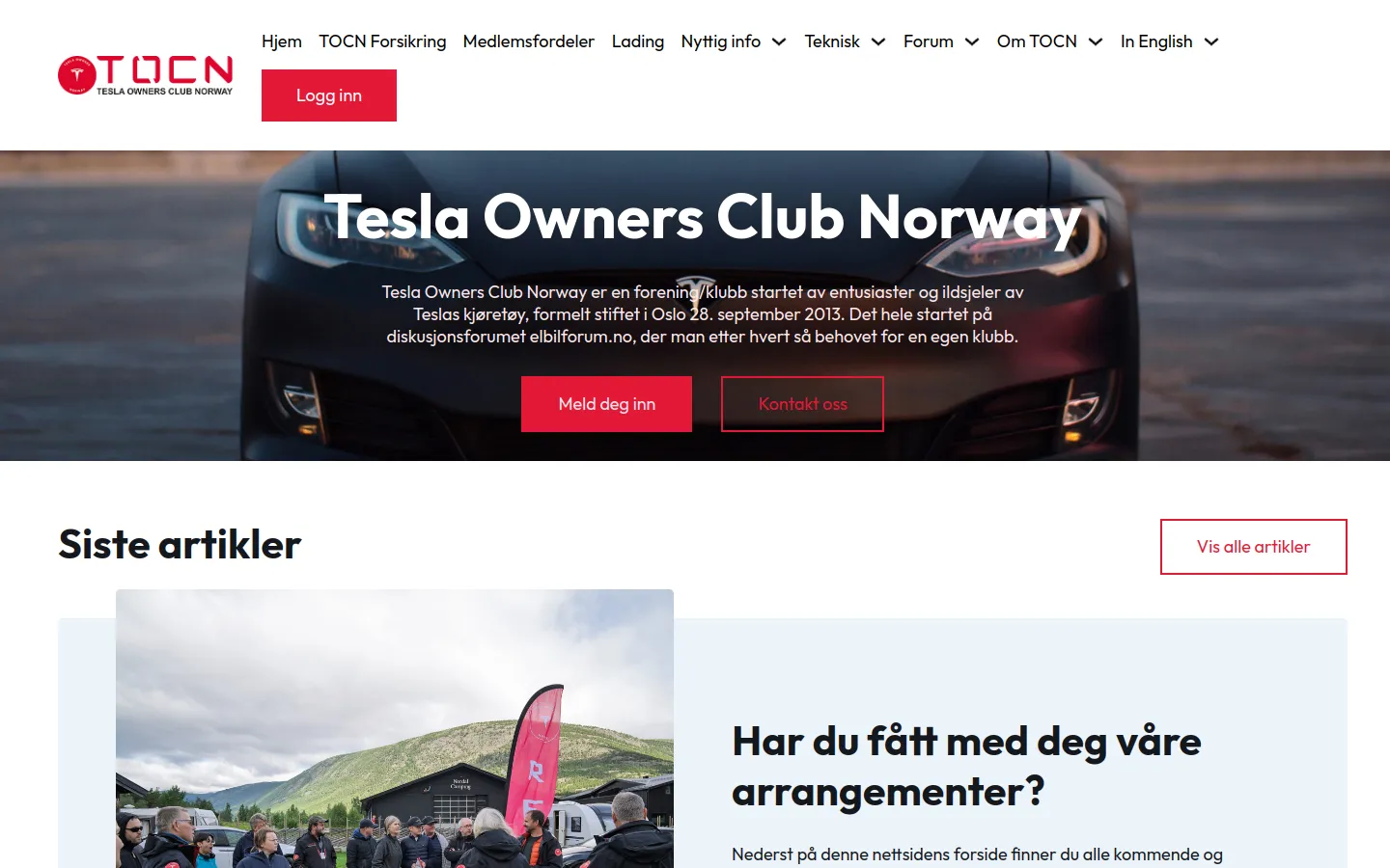 Forsiden til Tesla Owners Club Norway