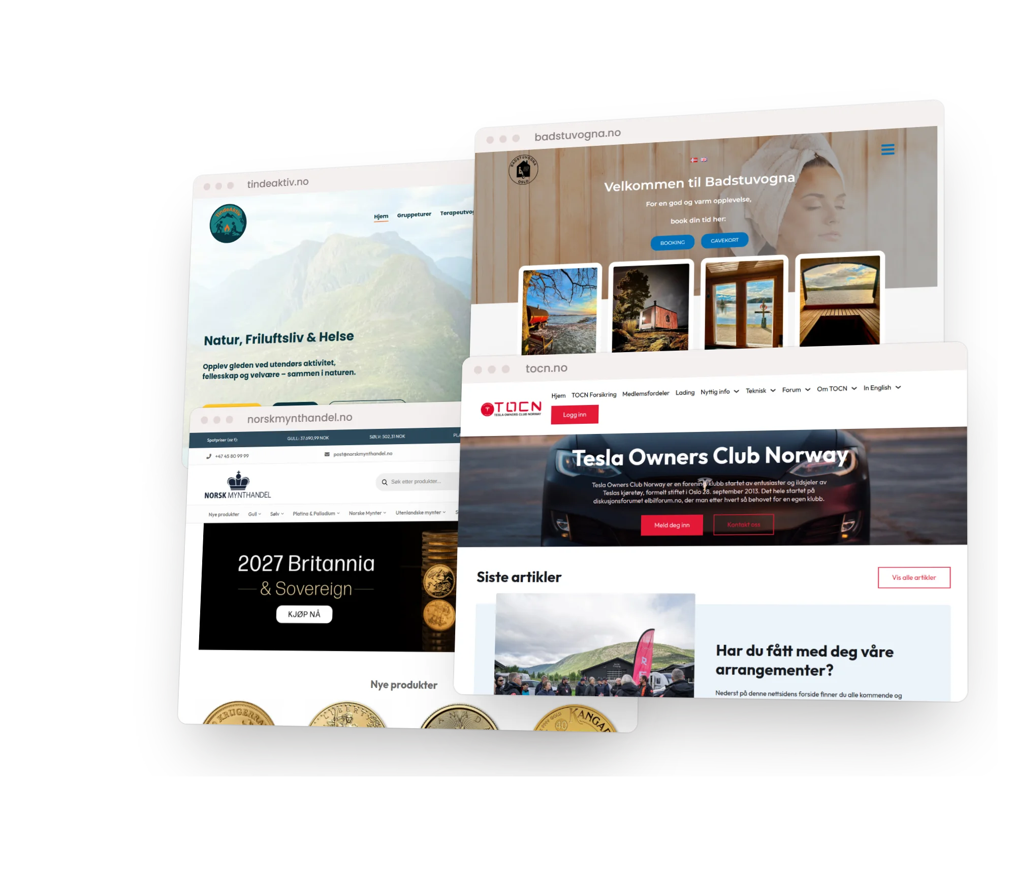 Nettsider Totalweb har laget for Tinde Aktiv, Badstuvogna, Norsk Mynthandel og Tesla Owners Club Norway